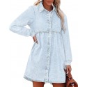 luvamia Denim Dress for Women Babydoll Flowy Cute Jean Shirt Dresses Long Sleeves