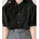 Summer Casual Loose Solid Color Puff Sleeve Shirt
