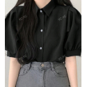 Summer Casual Loose Solid Color Puff Sleeve Shirt