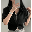 Spring/Summer Casual Double-Zipper Short Sleeve Crop Shirt
