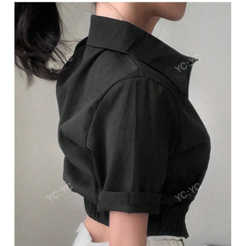 Spring/Summer Casual Double-Zipper Short Sleeve Crop Shirt