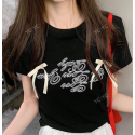 Women's Summer Casual Letter Print Bowknot Decor Short Sleeve T-Shirt
