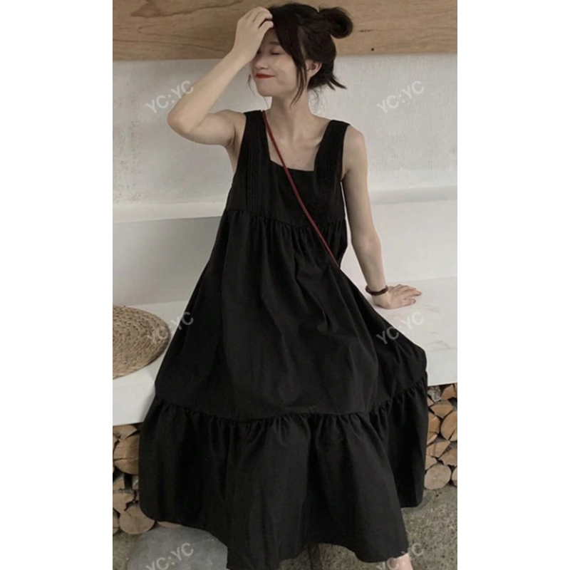 Solid Ruffle Hem Smock Dress, Solid Loose Dress, Summer