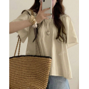 Summer Solid Color Pleated Wide Collar Loose Blouse