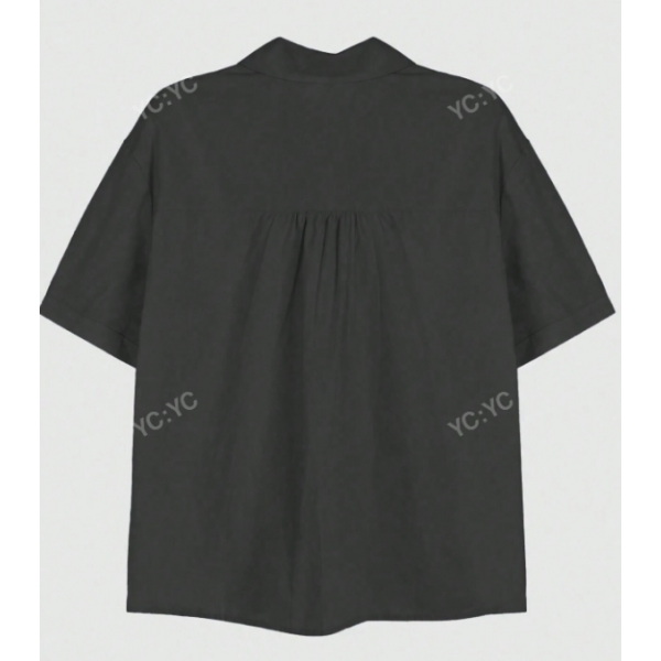 Solid Color Button-Front Loose Short Sleeve Shirt With Turn-Down Collar