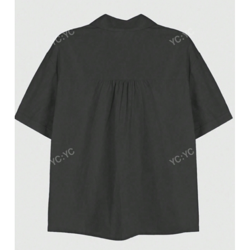 Solid Color Button-Front Loose Short Sleeve Shirt With Turn-Down Collar