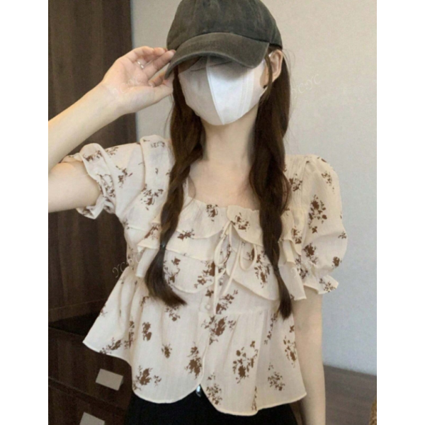 Women's Printed Casual Tie-Front Blouse, Summer