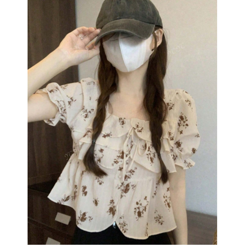 Women's Printed Casual Tie-Front Blouse, Summer