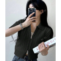 Casual Solid Color Double Zippers Short Sleeve Cardigan For Summer