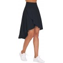 Women's High Waist Wrap Ruffle Hem Asymmetric Skort High Low Flowy Midi Skirt with Shorts
