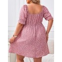 Womens Plus Size Summer Dresses Sweetheart Neck Puff Short Sleeve Tie Swing A Line Midi Dress