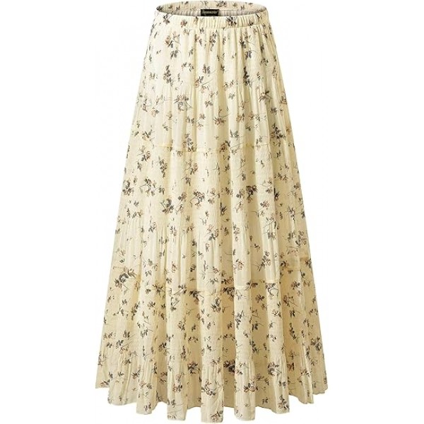 Women's Chiffon Elastic High Waist Pleated A-Line Flared Maxi Skirts