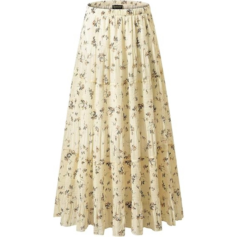 Women's Chiffon Elastic High Waist Pleated A-Line Flared Maxi Skirts