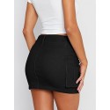 Women Cargo Mini Skirt Denim Jean Dress with Pocket