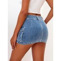 High Stretchy Cargo Skirt for Women, Low Waist Y2k Mini Skirt Cute Denim Skirt with Pockets