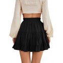 Women's Elastic Waist Pleated Layer Ruffle Hem Flowy A Line Short Skirt
