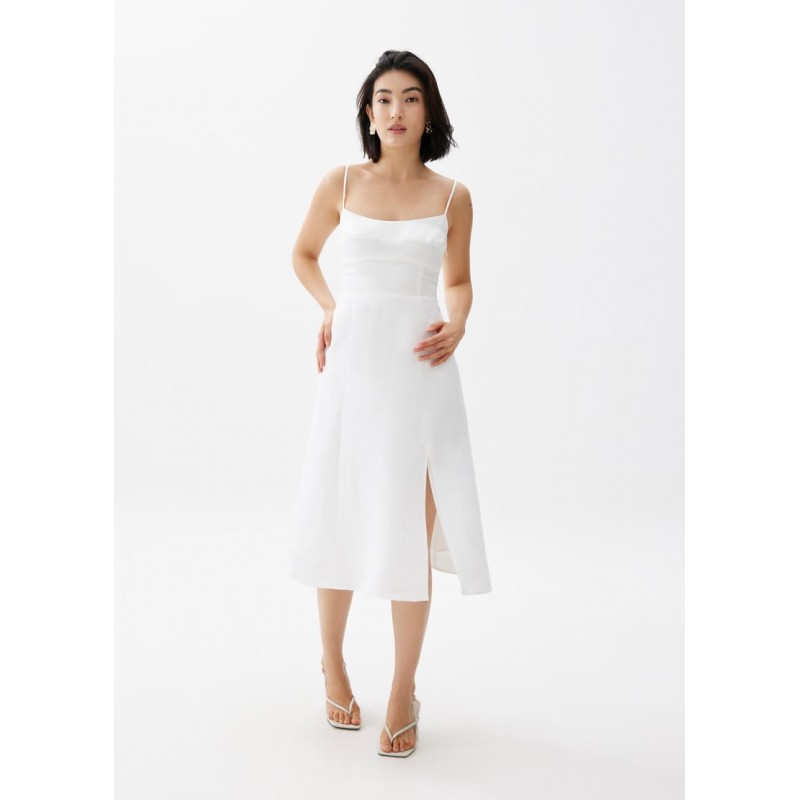 Linen Fit & Flare Midi Dress