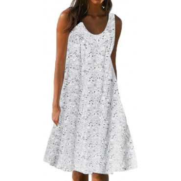 Boho Sundresses Women Summer Casual Sleeveless Tank Dress Fashion Print Scoop Neck Loose Swing Tunic Beach Dresses