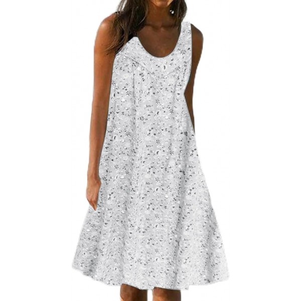 Boho Sundresses Women Summer Casual Sleeveless Tank Dress Fashion Print Scoop Neck Loose Swing Tunic Beach Dresses