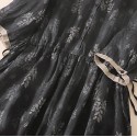Women Cotton Linen Korean Style Fashion A-Line Dresses Summer Half Sleeve Lace-Up Waist-Defined Floral Casual Dress