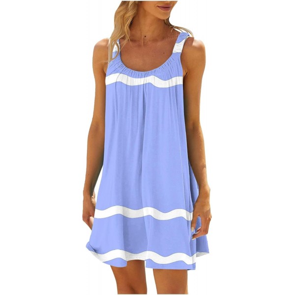 Funny Striped Sundress for Women 2024 Summer Casual Sleeveless Tunic Mini Dress Trendy Loose Fit Tank Dresses