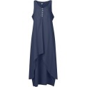 Womens Cotton Linen Button Maxi Tank Dress Flowy High-Low Layered Summer Beach Casual Loose A-Line Dresses Pockers