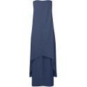 Womens Cotton Linen Button Maxi Tank Dress Flowy High-Low Layered Summer Beach Casual Loose A-Line Dresses Pockers