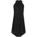 Womens Cotton Linen Draped High-Low Hem Halter Dress Summer Sleeveless Keyhole Back Trendy Flowy Mini Dresses