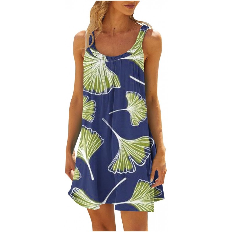 Funny Ginkgo Leaves Print Sundress Women 2024 Summer Casual Sleeveless Tunic Mini Dress Trendy Loose Tank Dresses